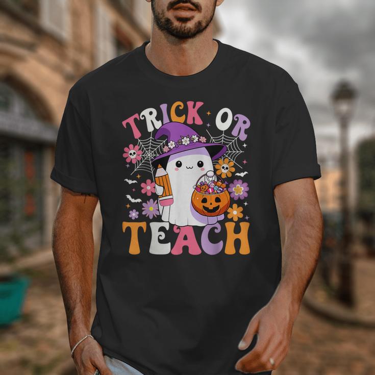 Trick Or Teach Groovy Teacher Ghost Halloween Teacher Unisex T-Shirt, Groovy Teacher Gifts, funny design