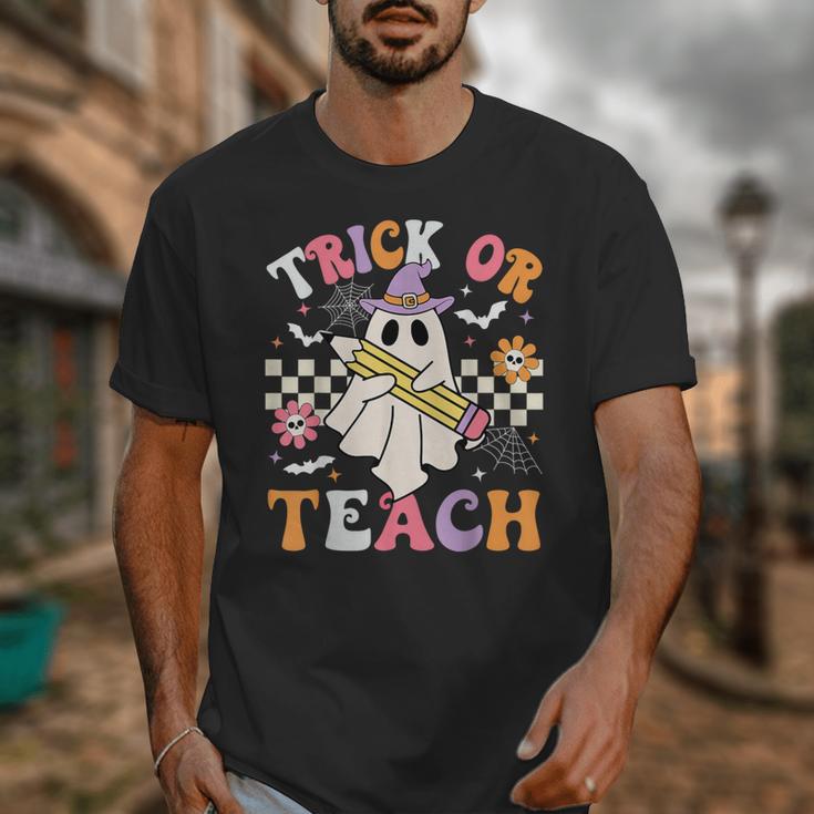 Trick Or Teach Groovy Teacher Halloween Retro Teacher Ghost Unisex T-Shirt, Groovy Teacher Gifts, funny design Trick Or Teach Groovy Teacher Halloween Retro Teacher Ghost Unisex T-Shirt, Groovy Teacher Gifts, funny design