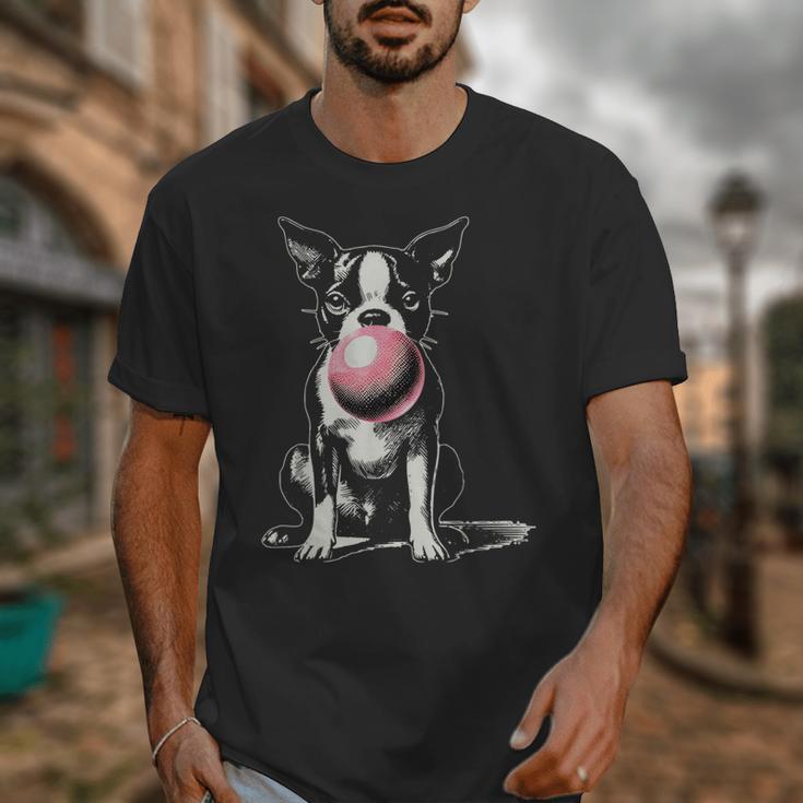 Vintage Boston Terrier Blowing Bubble Gum American Gentleman Unisex T-Shirt, American Boston Terrier Gifts, funny design