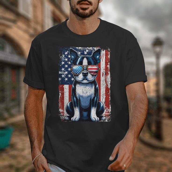 Vintage Boston Terrier Dog American USA US Flag Pets Lovers Tank Top Unisex T-Shirt, American Boston Terrier Gifts, funny design