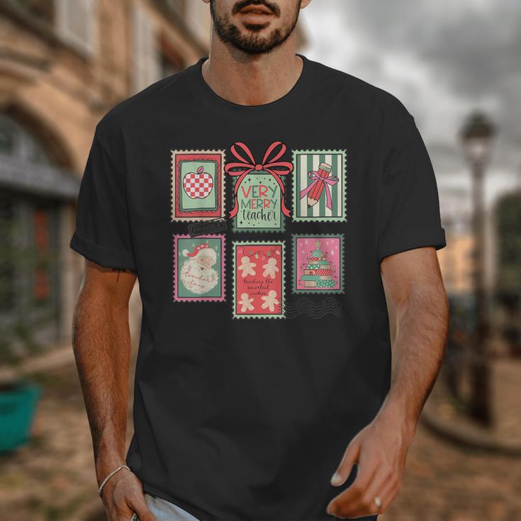 Vintage Preppy Very Merry Teacher Santa Stamps Christmas Unisex T-Shirt, funny design Vintage Preppy Very Merry Teacher Santa Stamps Christmas Unisex T-Shirt, funny design