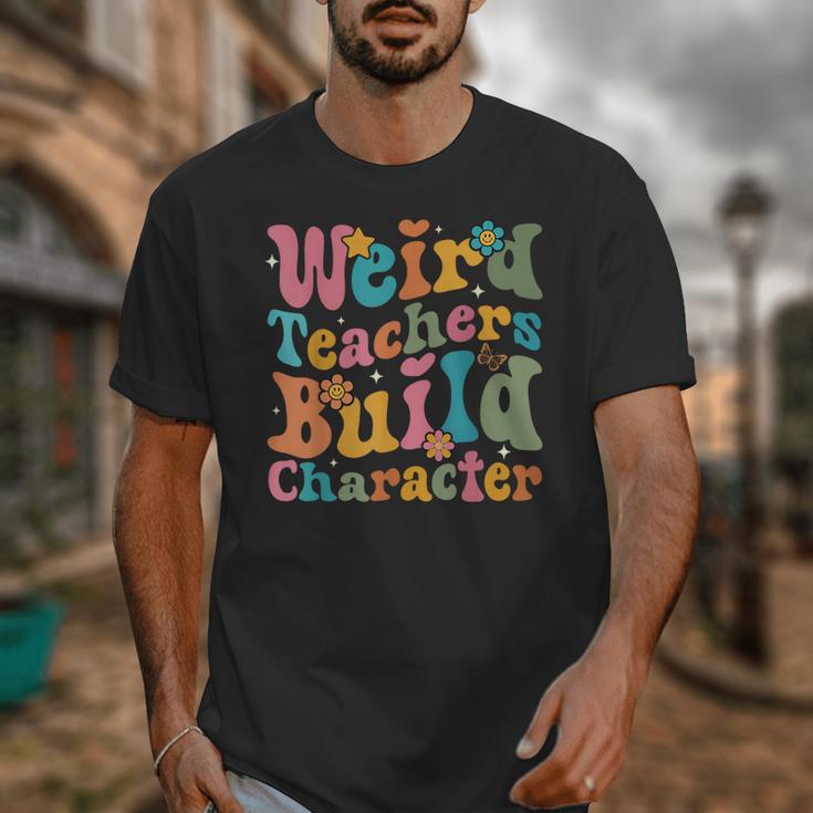 Vintage Teacher Sayings Weird Teachers Build Character For Men Women Unisex T-Shirt, funny design