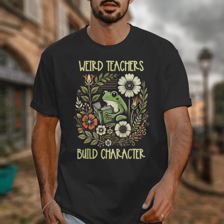 Weird Teachers Build Character Frog Reading Book Librarian Unisex T-Shirt, funny design