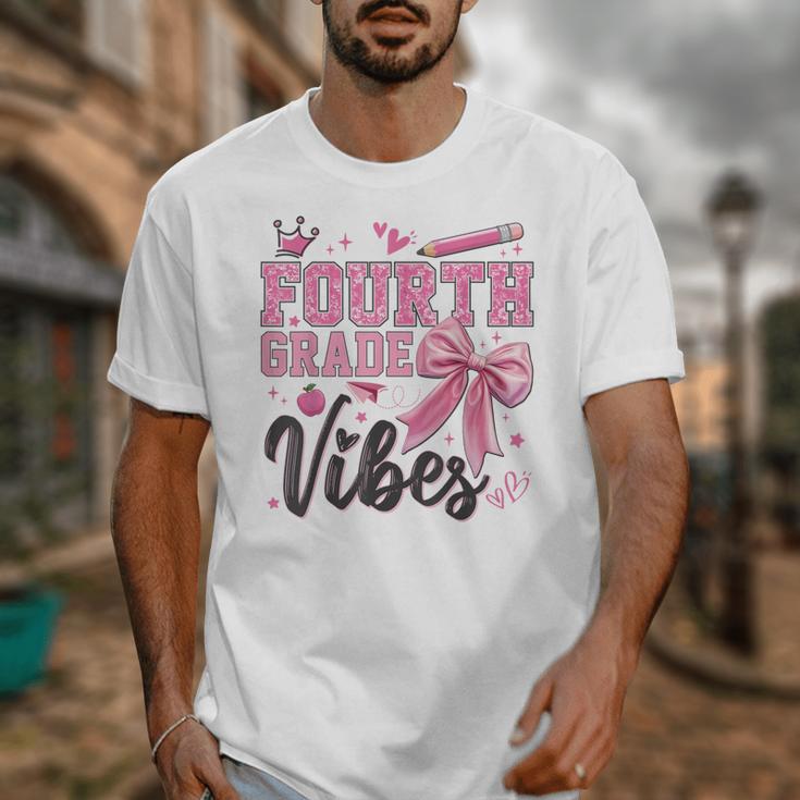 4th Fourth Grade Vibes Back To School Coquette Teacher Girl Unisex T-Shirt, 4th Grade Teacher Gifts, funny design