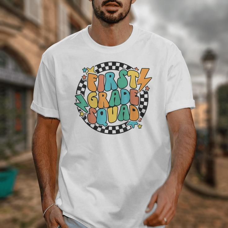 Back To School Groovy Teacher 1st First Grade Crew Squad Unisex T-Shirt, Groovy Teacher Gifts, First Grade Teacher Gifts, funny design Back To School Groovy Teacher 1st First Grade Crew Squad Unisex T-Shirt, Groovy Teacher Gifts, First Grade Teacher Gifts, funny design
