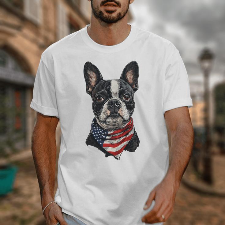 Boston Terrier American Flag Unisex T-Shirt, American Boston Terrier Gifts, funny design