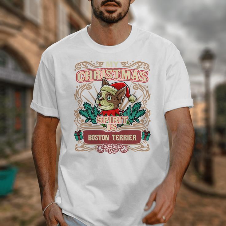 Boston Terrier My Christmas Spirit Dog Santa Claus X-Mas Unisex T-Shirt, Boston Terrier Christmas Gifts, funny design