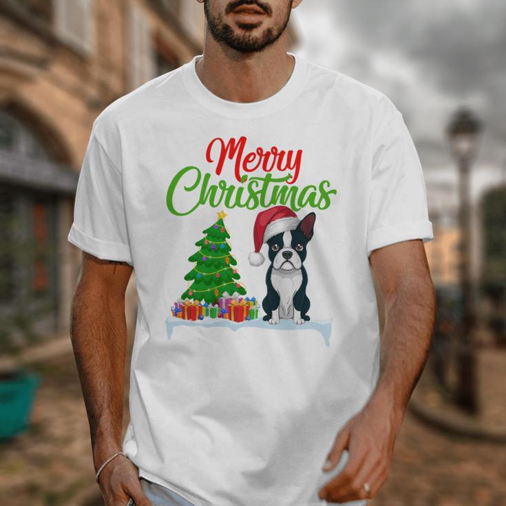 Boston Terrier Christmas Tree Lights Xmas Dog Lover Unisex T-Shirt, Boston Terrier Christmas Gifts, funny design