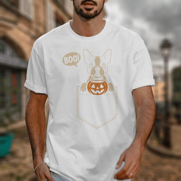 Boston Terrier Halloween Cute Bostie Dog Pocket Boo Unisex T-Shirt, Boston Terrier Halloween Gifts, funny design