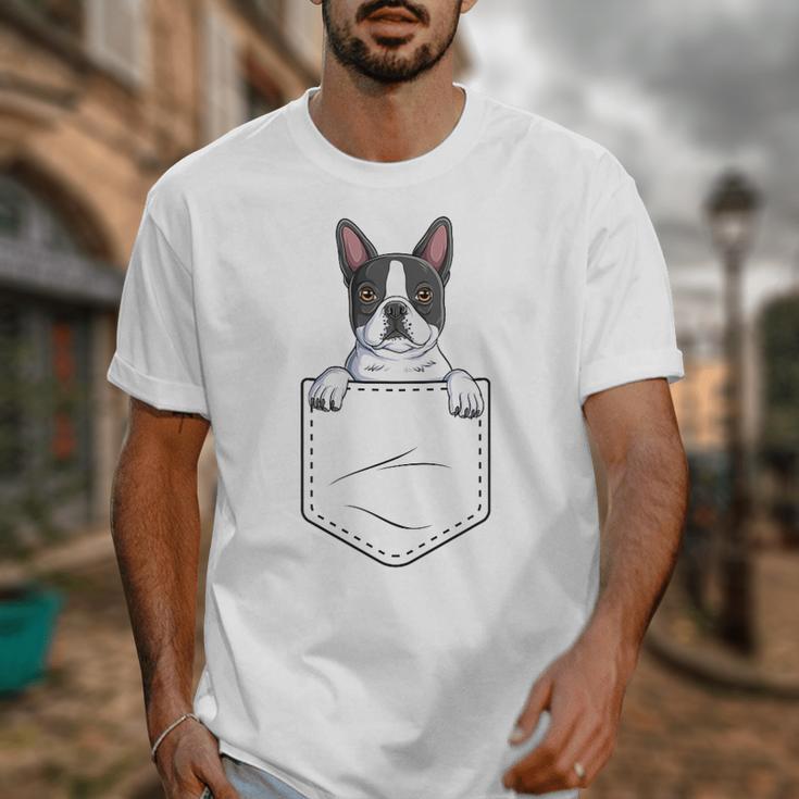Boston Terrier In The Pocket Cute Boston Terrier Dog Lovers Men Women Girls Kids Unisex T-Shirt, funny design