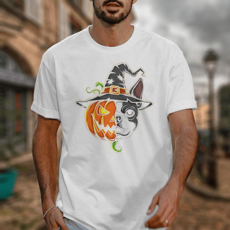Boston Terrier Pumpkin Jack O Lantern Halloween Unisex T-Shirt, Boston Terrier Halloween Gifts, funny design