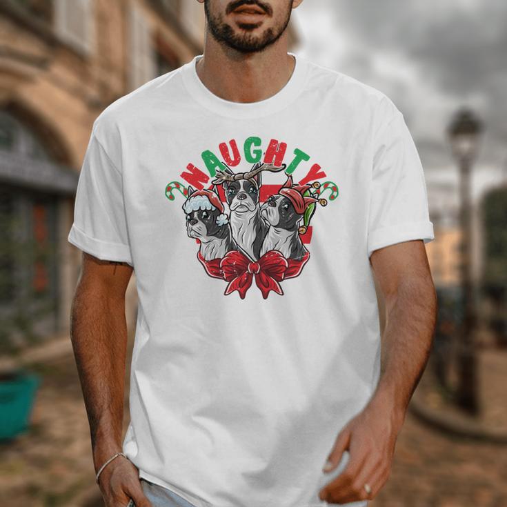 Boston Terrier Santa Claus Elf Reindeer Christmas Dog X-Mas Unisex T-Shirt, Boston Terrier Christmas Gifts, funny design