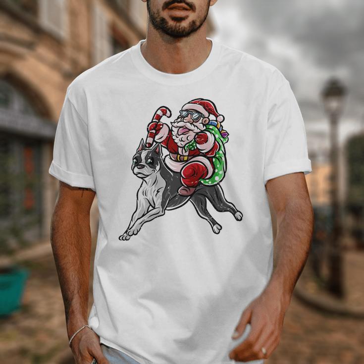 Boston Terrier Santa Claus Hat Merry Christmas Dog X-Mas Unisex T-Shirt, Boston Terrier Christmas Gifts, funny design