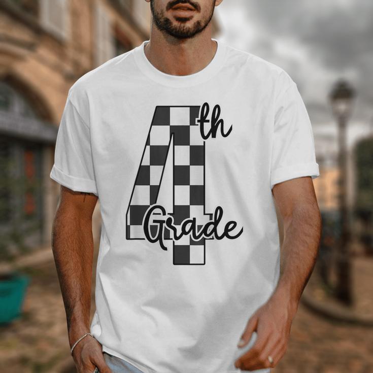 Checkered Fourth Grade Back To School Teachers Students Unisex T-Shirt, funny design