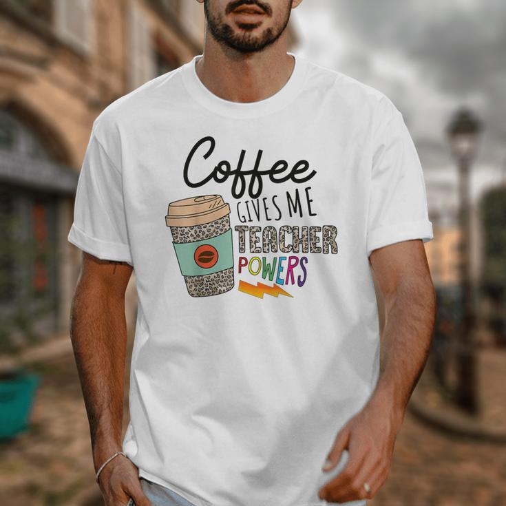 Coffee Gives Me Teacher Power Teacher Elementary Women Unisex T-Shirt, funny design