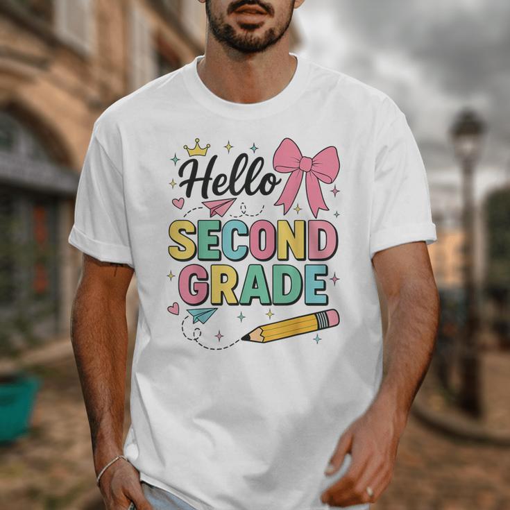 Cute Hello Second Grade Back To School Coquette Teacher Girl Unisex T-Shirt, funny design