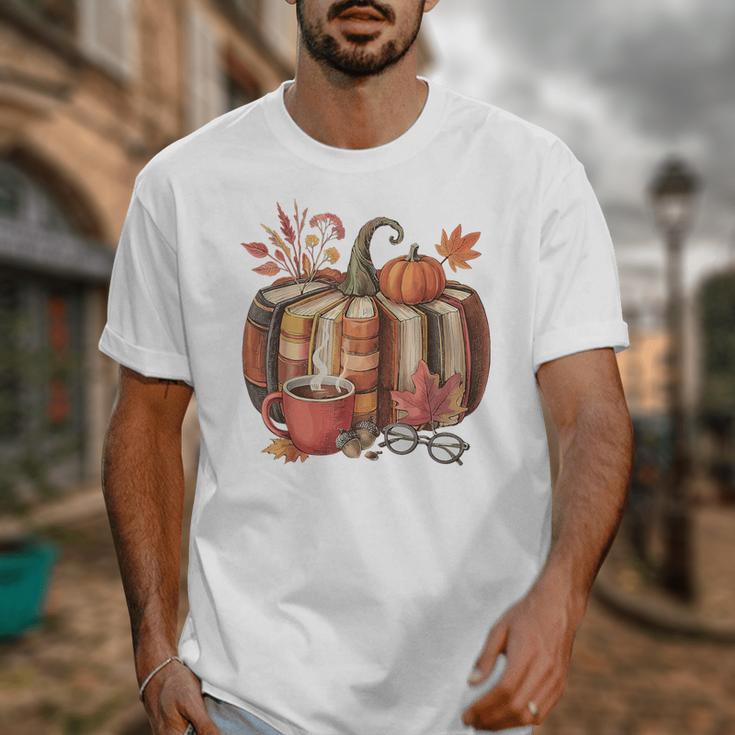 Fall Book Pumpkin Retro Reading Halloween Teacher Unisex T-Shirt, funny design