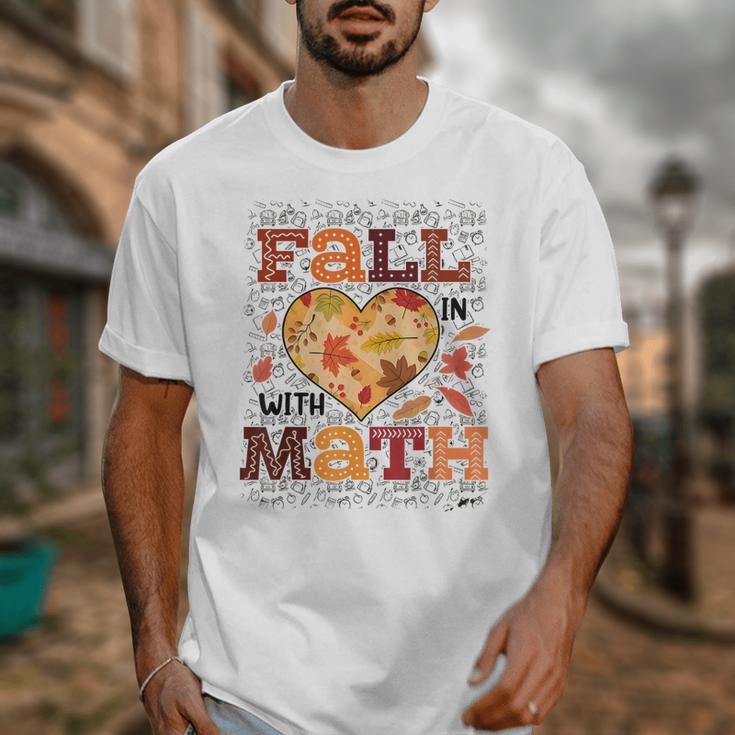 Fall Teacher Fall In Love With Math Math Thanksgiving For Men Women Unisex T-Shirt, funny design Fall Teacher Fall In Love With Math Math Thanksgiving For Men Women Unisex T-Shirt, funny design