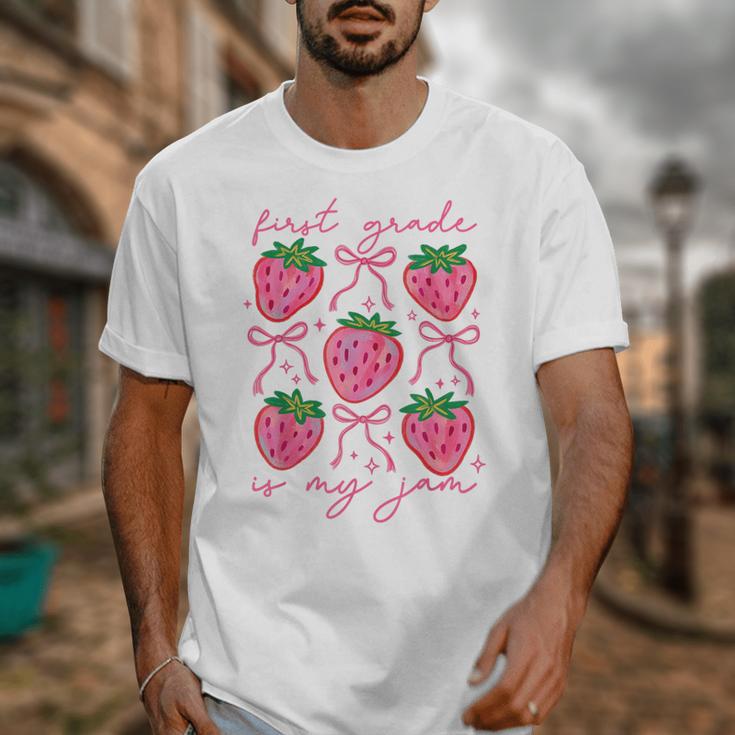 First Grade Is My Jam Strawberry First Grade Teacher Women Unisex T-Shirt, First Grade Teacher Gifts, funny design First Grade Is My Jam Strawberry First Grade Teacher Women Unisex T-Shirt, First Grade Teacher Gifts, funny design
