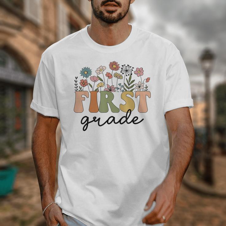 First Grade Teacher Wildflower Back To School Floral Outfits Unisex T-Shirt, First Grade Teacher Gifts, funny design