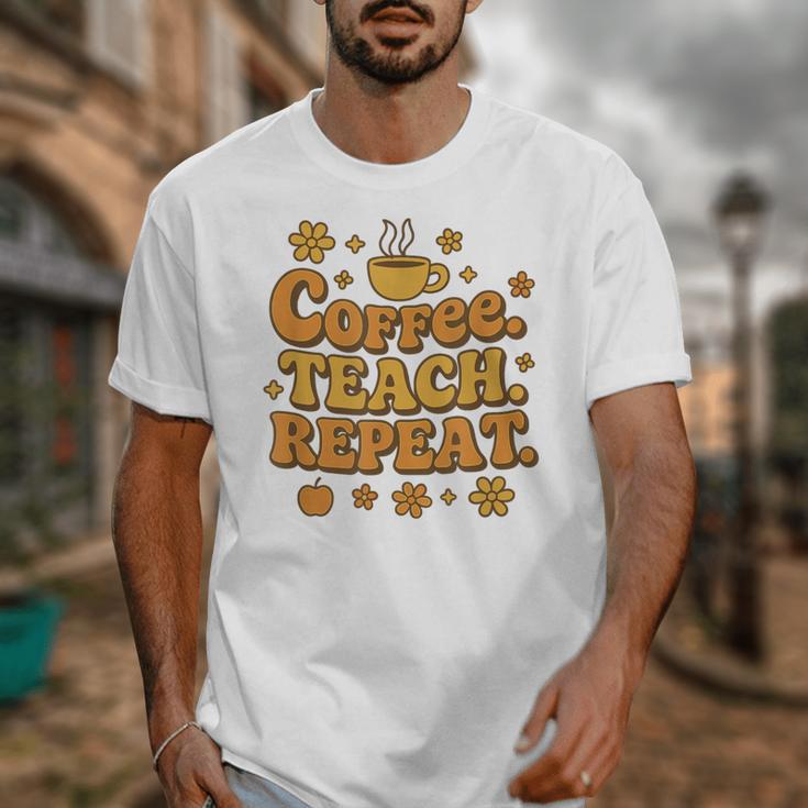 Groovy Coffee Teach Repeat Retro Teacher Unisex T-Shirt, Groovy Teacher Gifts, funny design Groovy Coffee Teach Repeat Retro Teacher Unisex T-Shirt, Groovy Teacher Gifts, funny design