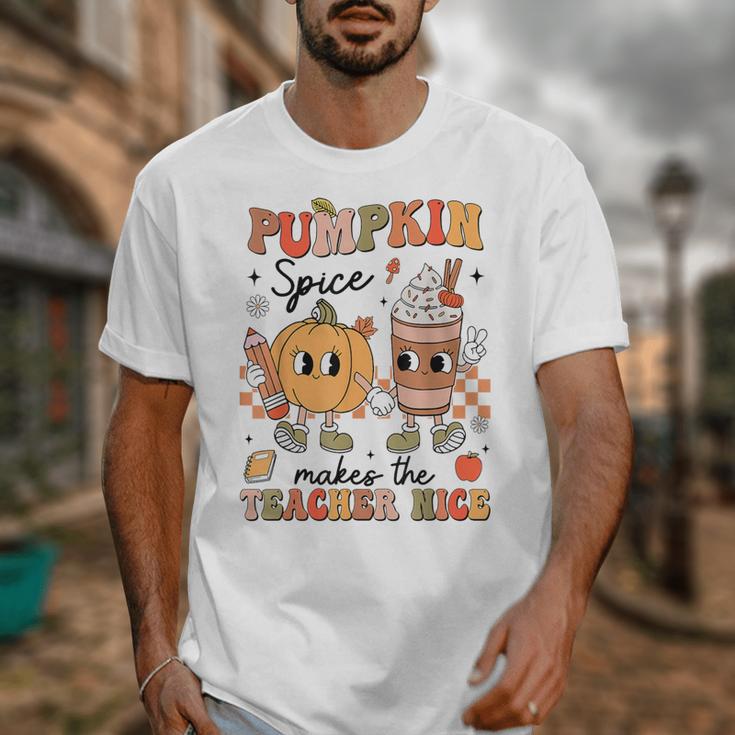 Groovy Pumpkin Spice Makes Teacher Nice Fall Thanksgiving Unisex T-Shirt, Groovy Teacher Gifts, funny design Groovy Pumpkin Spice Makes Teacher Nice Fall Thanksgiving Unisex T-Shirt, Groovy Teacher Gifts, funny design