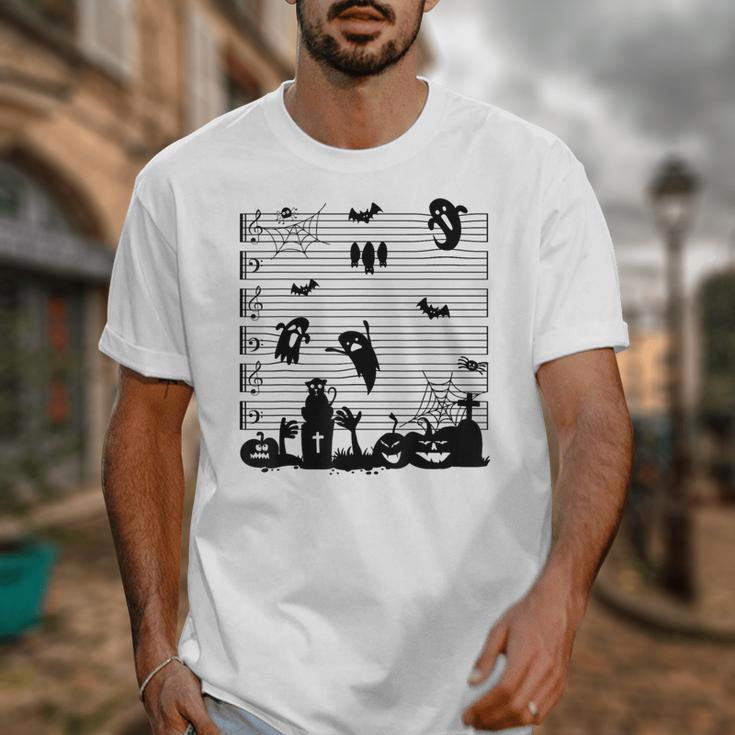 Halloween Music Note Clefs Spooky Ghost For Music Teacher Unisex T-Shirt, funny design