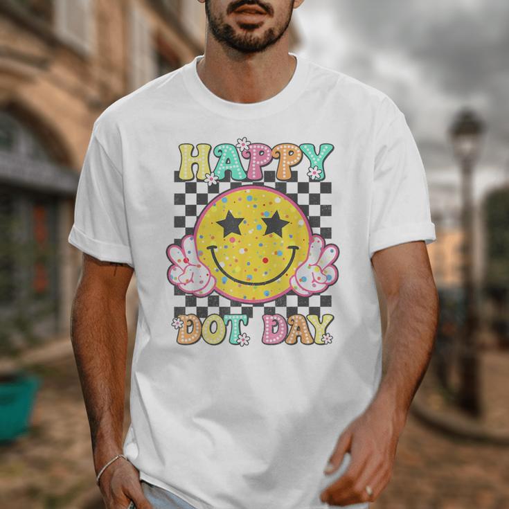 Happy Dot Day Hippie Flowers Smile Face Groovy Teacher Kids Unisex T-Shirt, Groovy Teacher Gifts, funny design