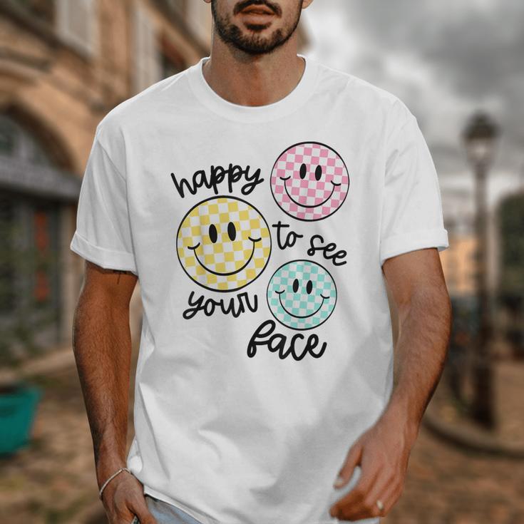 Happy To See Your Face Smile Face Teacher Back To School Unisex T-Shirt, funny design