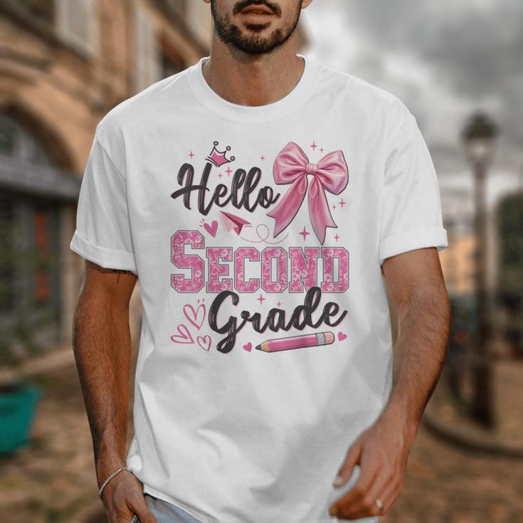 Hello Second Grade First Day Of School Coquette Teacher Girl Unisex T-Shirt, First Grade Teacher Gifts, funny design Hello Second Grade First Day Of School Coquette Teacher Girl Unisex T-Shirt, First Grade Teacher Gifts, funny design