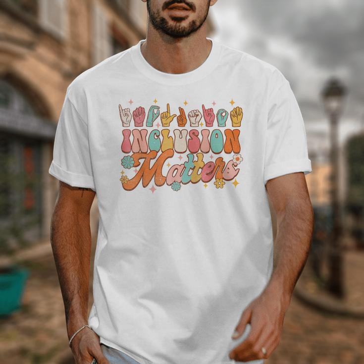 Inclusion Matters Groovy American Sign Language ASL Teacher For Men Women Unisex T-Shirt, Groovy Teacher Gifts, funny design Inclusion Matters Groovy American Sign Language ASL Teacher For Men Women Unisex T-Shirt, Groovy Teacher Gifts, funny design