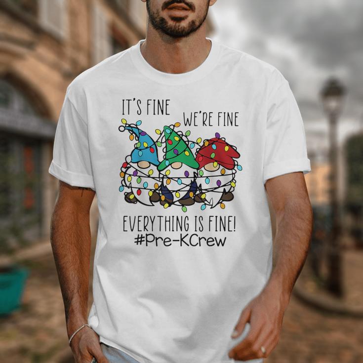It's Fine We'Re Fine Gnome Pre-K Teacher Christmas Light For Men Women Unisex T-Shirt, funny design