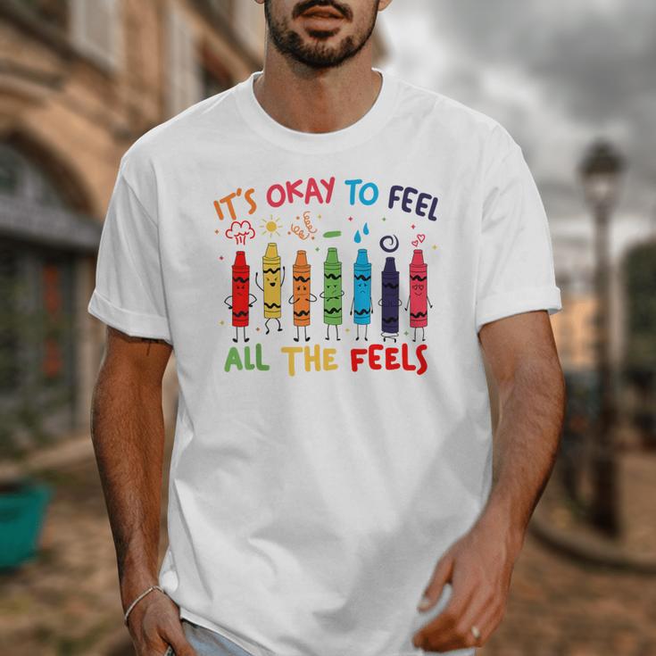 Its Okay To Feel All The Feels Mood Color Crayons Teacher Unisex T-Shirt, funny design Its Okay To Feel All The Feels Mood Color Crayons Teacher Unisex T-Shirt, funny design