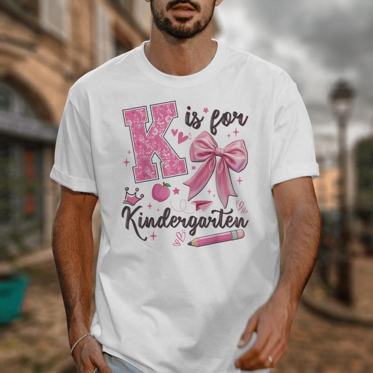 K Is For Kindergarten Teacher Coquette Bow Back To School Unisex T-Shirt, funny design