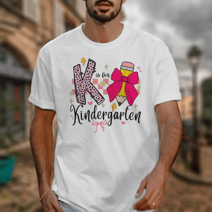 K Is For Kindergarten Teacher Coquette Bow Back To School Unisex T-Shirt, funny design