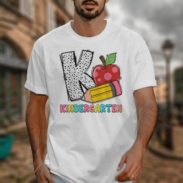 K Is For Kindergarten Teacher Pencil Apple Back To School Unisex T-Shirt, funny design