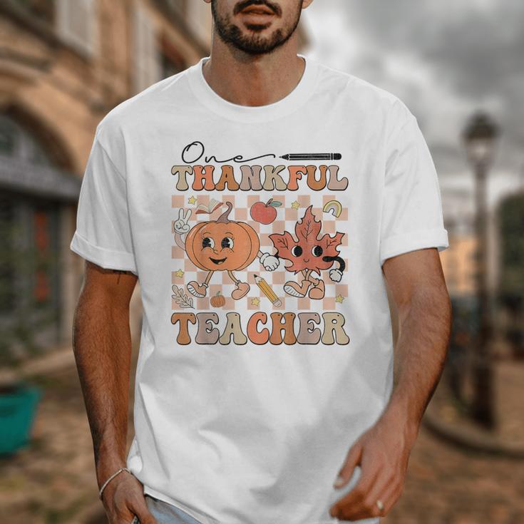One Thankful Teacher Thanksgiving Groovy Fall Autumn Teacher Unisex T-Shirt, Groovy Teacher Gifts, funny design One Thankful Teacher Thanksgiving Groovy Fall Autumn Teacher Unisex T-Shirt, Groovy Teacher Gifts, funny design