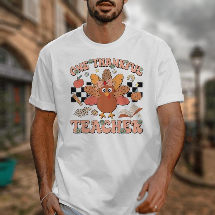One Thankful Teacher Thanksgiving Retro Groovy Fall Teachers Unisex T-Shirt, Groovy Teacher Gifts, funny design One Thankful Teacher Thanksgiving Retro Groovy Fall Teachers Unisex T-Shirt, Groovy Teacher Gifts, funny design