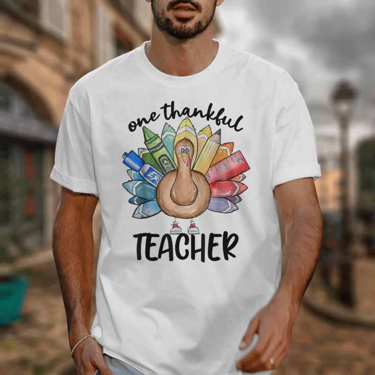 One Thankful Teacher Turkey Pencil Thanksgiving Teachers Unisex T-Shirt, funny design