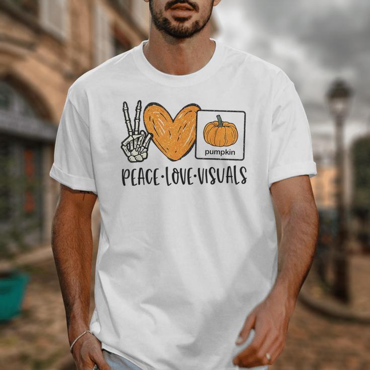 Peace Love Visuals Sped Teacher Pumpkin Skeleton Halloween Unisex T-Shirt, funny design Peace Love Visuals Sped Teacher Pumpkin Skeleton Halloween Unisex T-Shirt, funny design