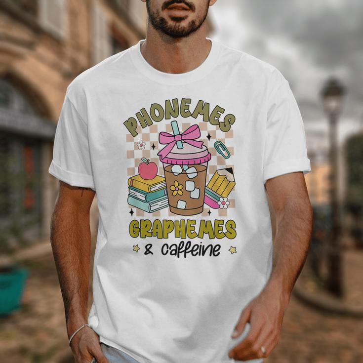 Phonemes Graphemes Caffeine Back To School Reading Teacher Unisex T-Shirt, funny design Phonemes Graphemes Caffeine Back To School Reading Teacher Unisex T-Shirt, funny design
