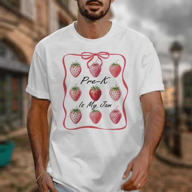 Pre K Is My Jam Teacher Team Crew Preschool Cute Strawberry Unisex T-Shirt, funny design