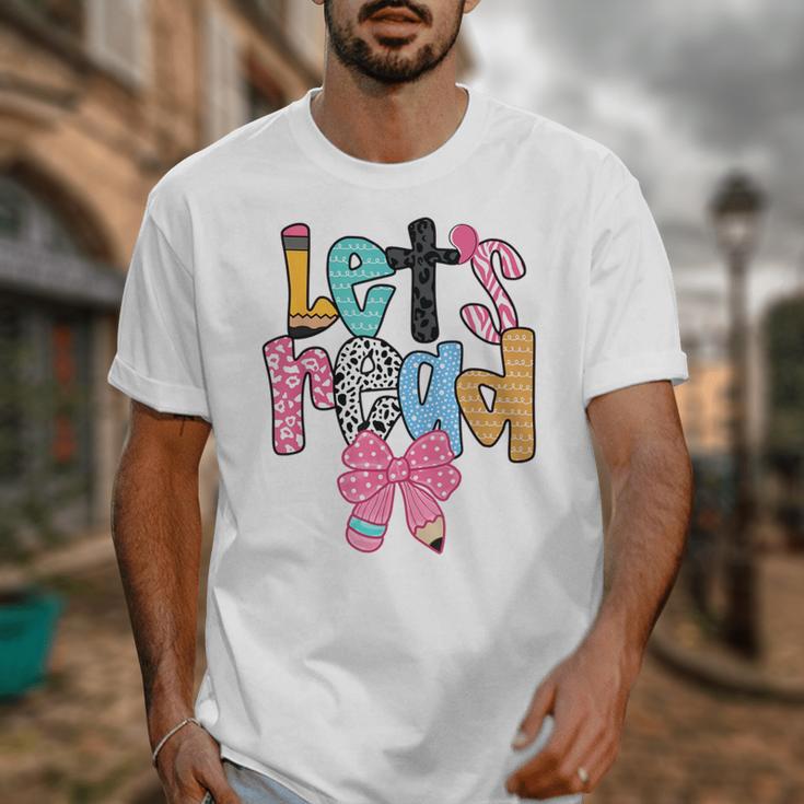 Lets Read Reading Teacher Back To School Literacy Pencil Bow Unisex T-Shirt, funny design Lets Read Reading Teacher Back To School Literacy Pencil Bow Unisex T-Shirt, funny design