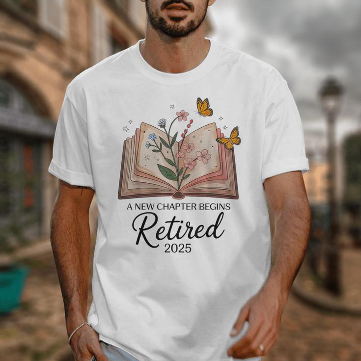 Retired 2025 A New Chapter Begins Retirement Teacher Book Unisex T-Shirt, funny design