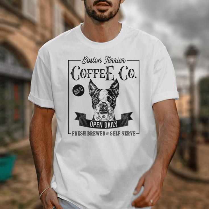 Retro Boston Terrier Coffee Dog Mom Coffee Lover Unisex T-Shirt, Couple Gifts, Mom Gifts, Boston Terrier Mom Gifts, funny design