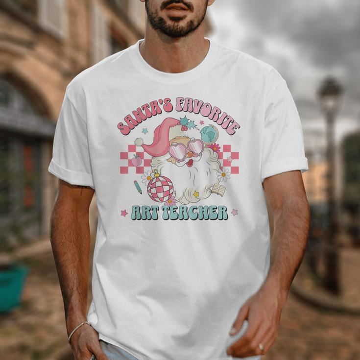 Retro Pink Christmas Santa's Favorite Art Teacher Artist Unisex T-Shirt, funny design