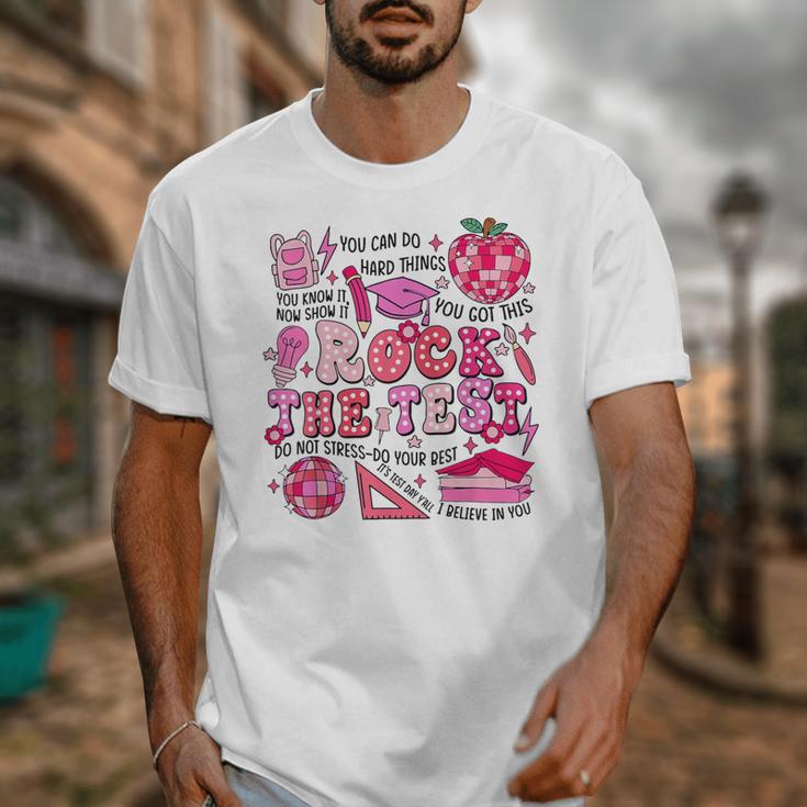 Rock The Test Testing Day Don't Stress Do Your Best Teacher For Men Women Girls Kids Unisex T-Shirt, funny design