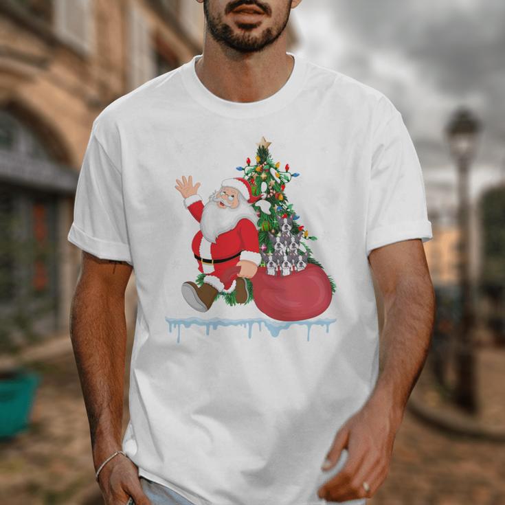 Santa Ugly Christmas Tree Lights Boston Terrier Dog Lover Unisex T-Shirt, Boston Terrier Christmas Gifts, funny design