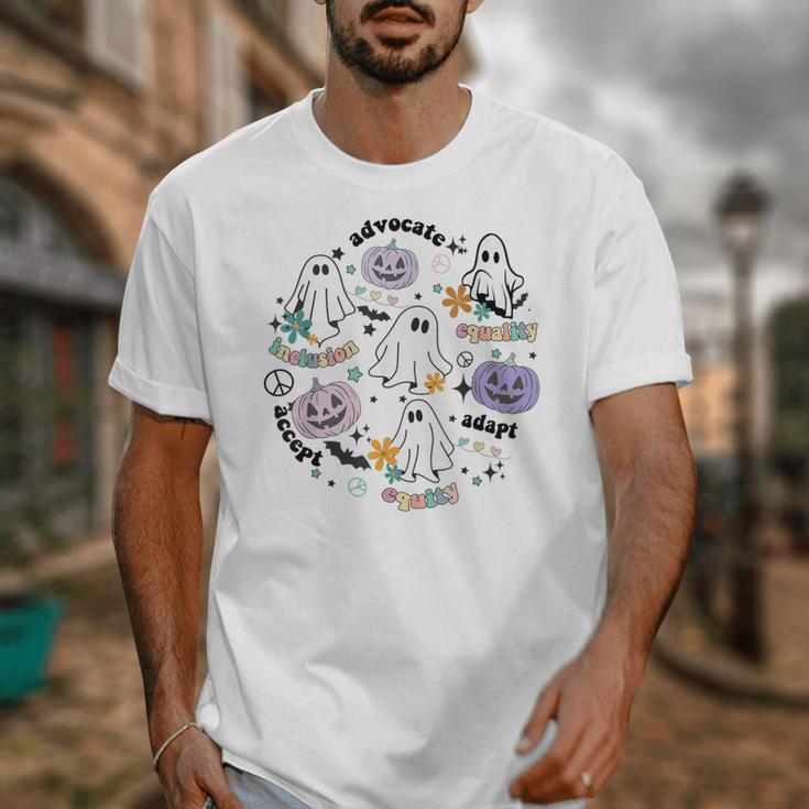 Special Education Teacher Halloween Pumpkin Ghost Inclusion Unisex T-Shirt, funny design