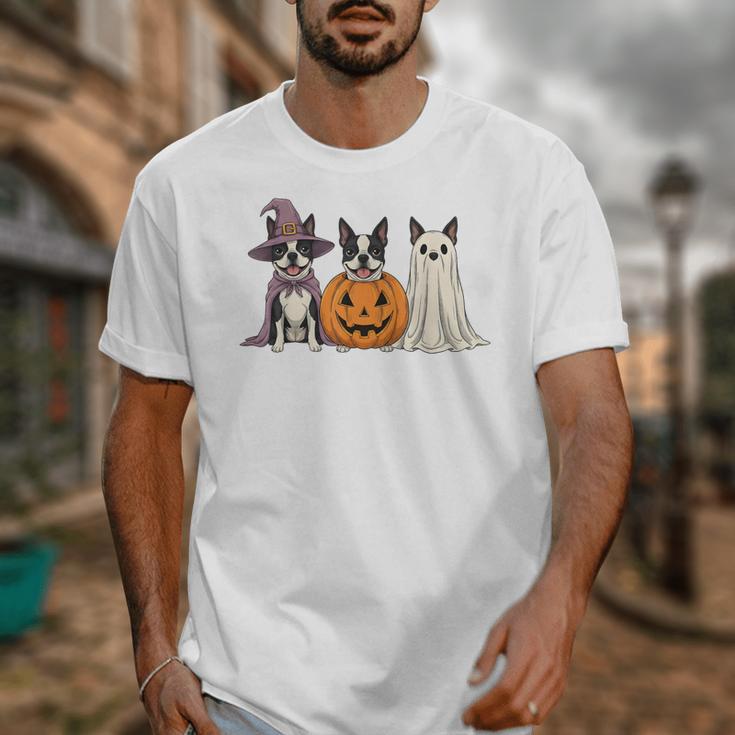 Spooky Ghost Boston Terrier Pumpkin Halloween Dog Lover Unisex T-Shirt, Boston Terrier Ghost Gifts, Boston Terrier Halloween Gifts, funny design